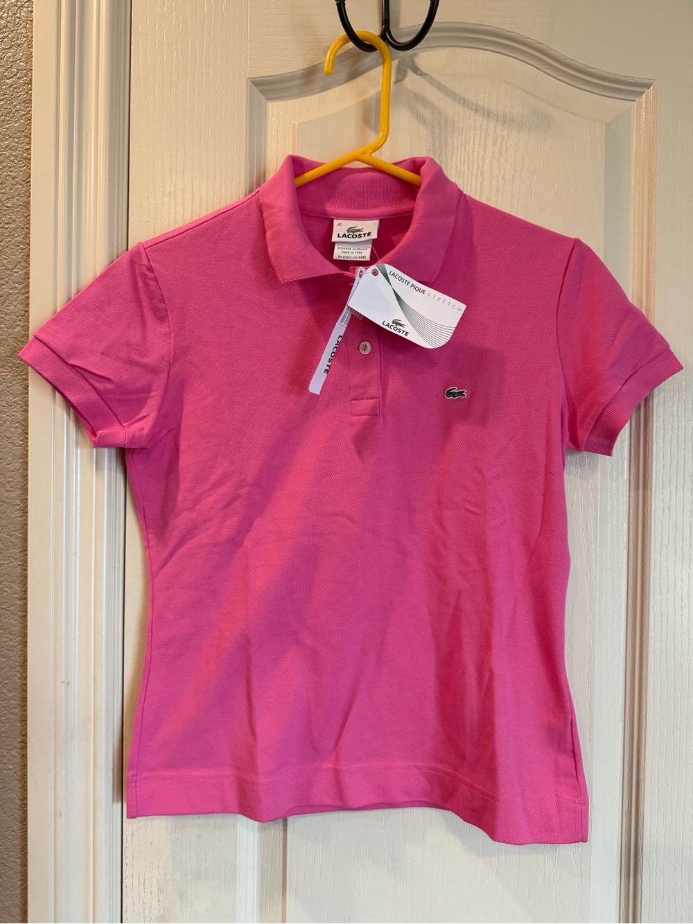 Women’s Lacoste Pink Collared Polo Size Small New With Tags